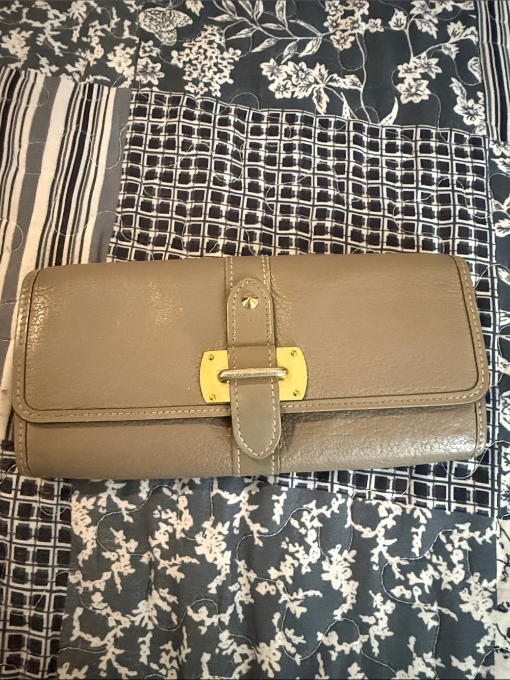 Louis Vuitton Classic Leather Wallet in Taupe with Gold Accent